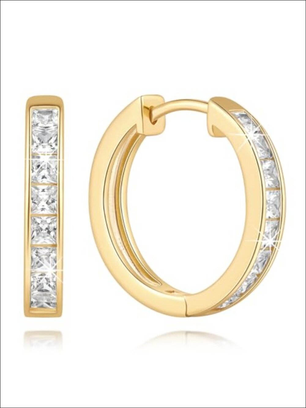 14K Gold Plated Cubic Zirconia Hoop Earrings